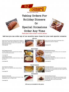 Holiday and Parties Meal Dinners Catering Menu