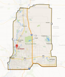 Food delivery map in Rockford area